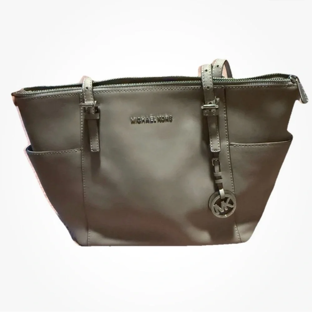 Kelsie Michael Kors Taupe Leather Tote with MK Charm - Picture 1 of 1